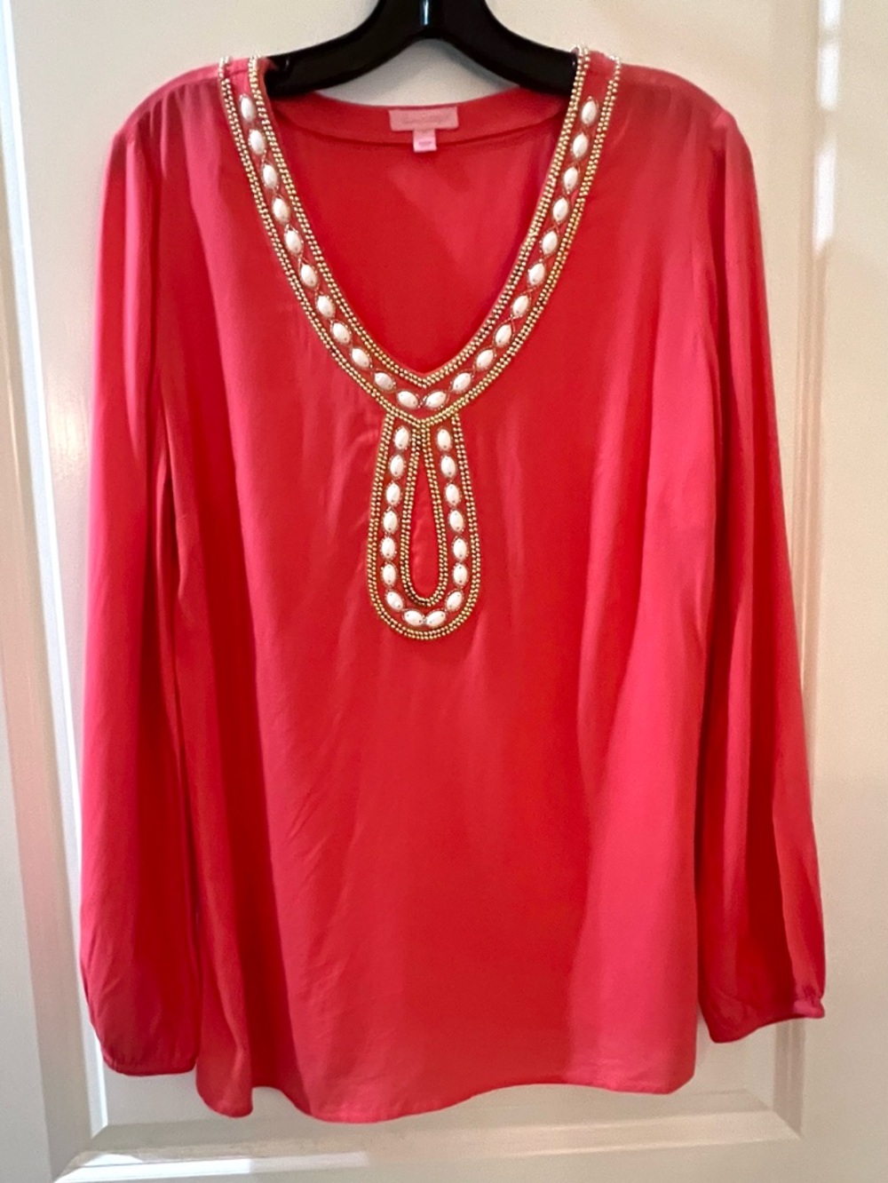 Lilly Pulitzer Coral Beaded V-Neck Tunic
